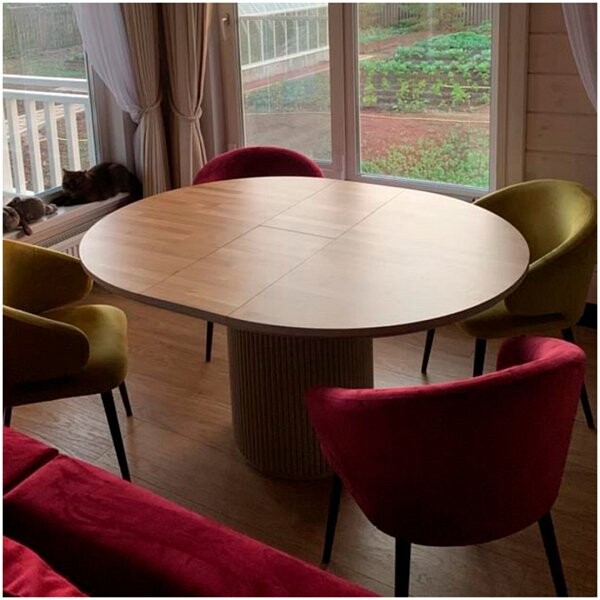 Стол-трансформер обеденный овальный 140(170)x90 см шпон дуб сонома, бежевый Оливер - изображение 1