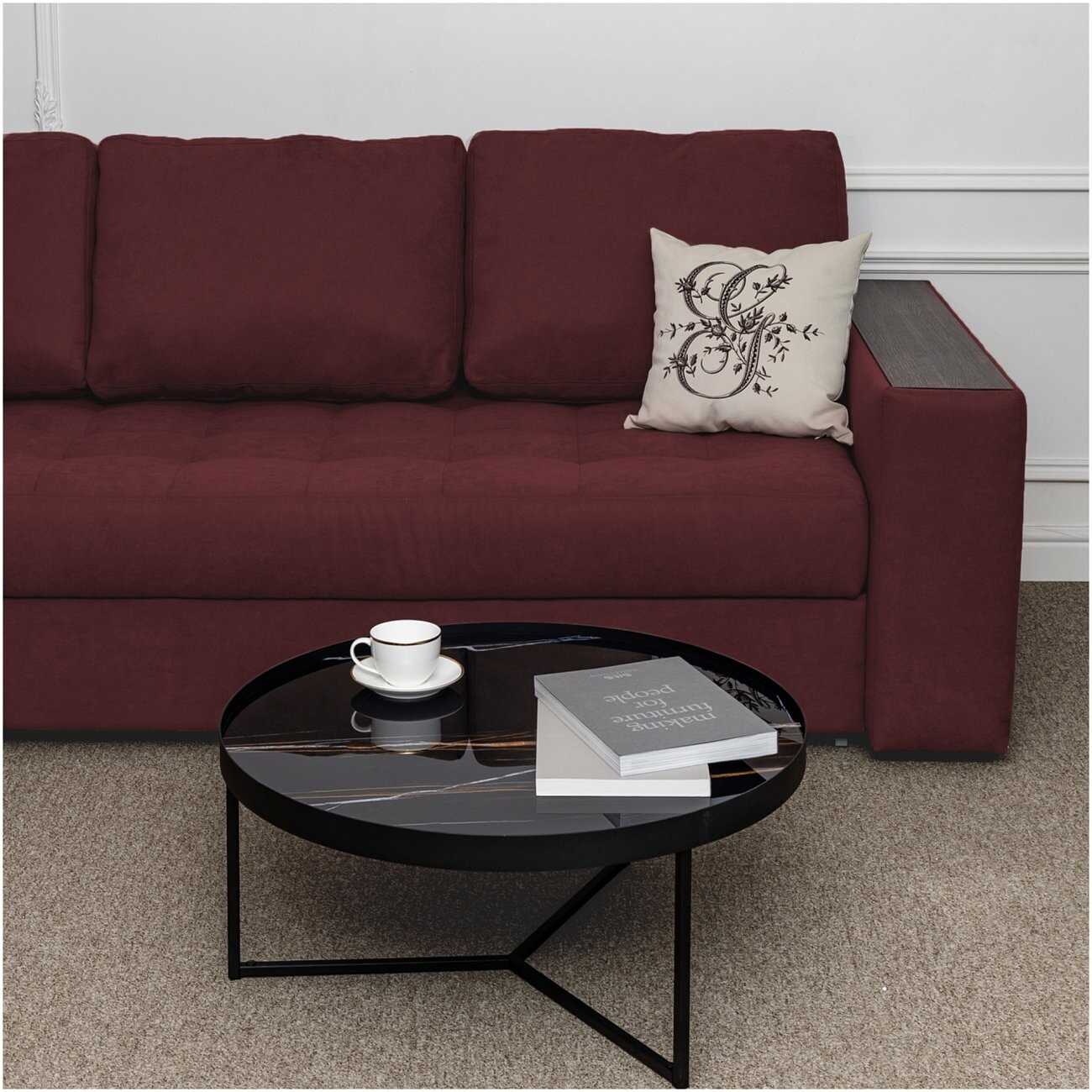 Диван прямой раскладной трехместный бордовый "Бостон" - изображение 4