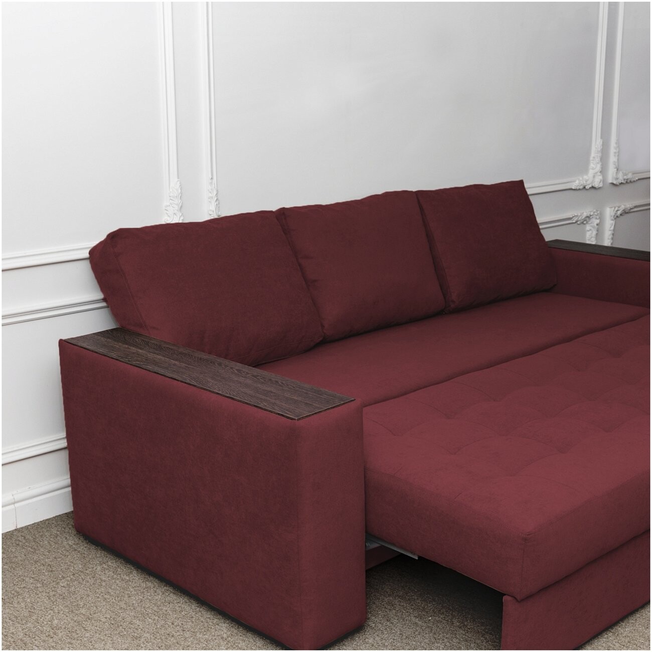 Диван прямой раскладной трехместный бордовый "Бостон" - изображение 5