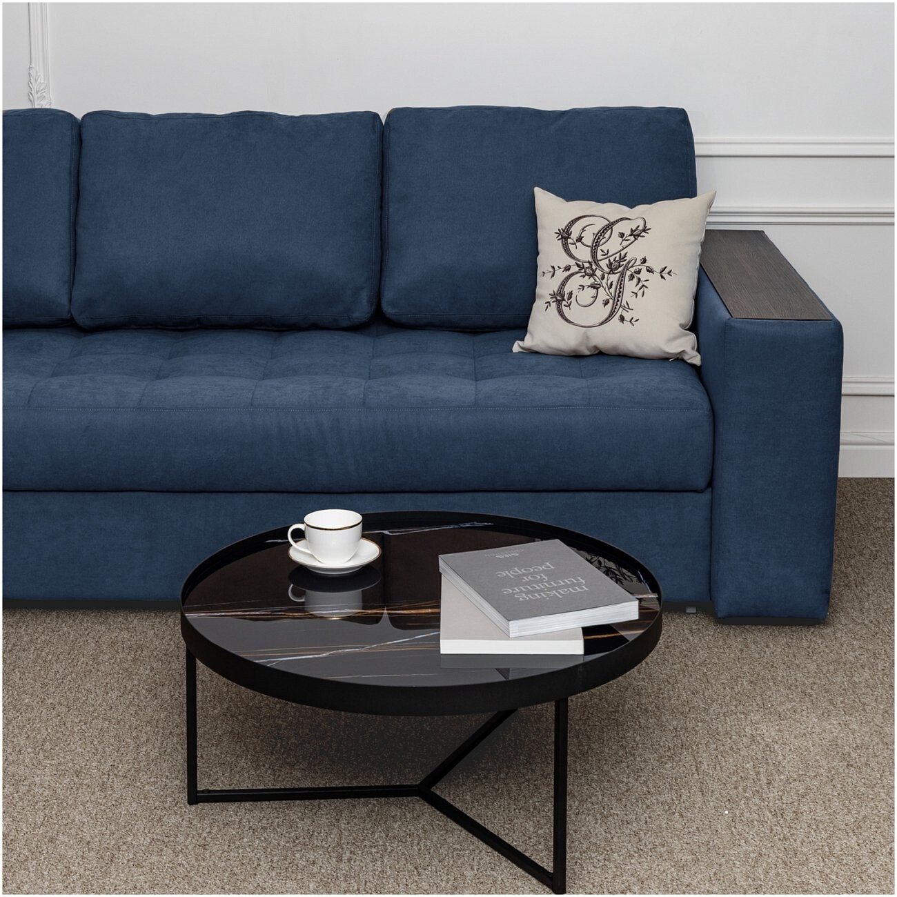 Диван прямой раскладной трехместный синий "Бостон" - изображение 4