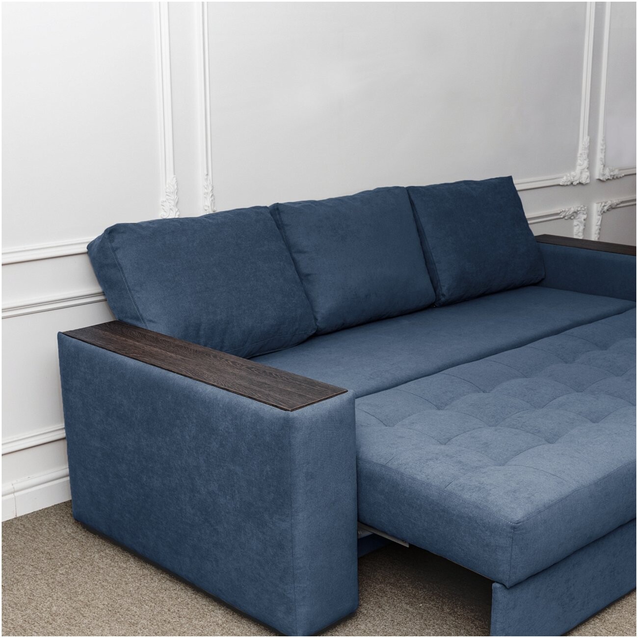 Диван прямой раскладной трехместный синий "Бостон" - изображение 5