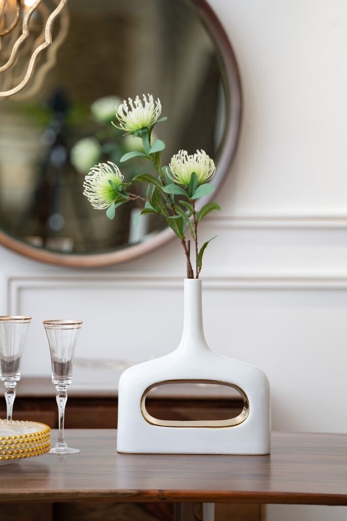 Ваза настольная узкая 34x30х8 см керамическая белая 8856 - изображение 11