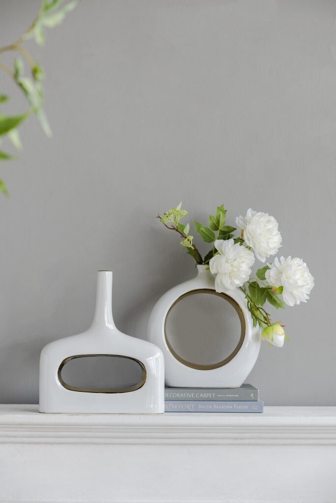 Ваза настольная узкая 34x30х8 см керамическая белая 8856 - изображение 13