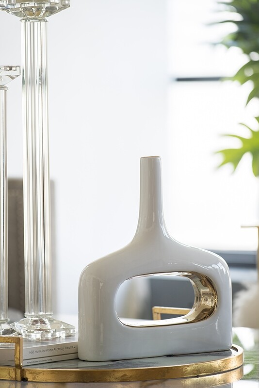 Ваза настольная узкая 34x30х8 см керамическая белая 8856 - изображение 7