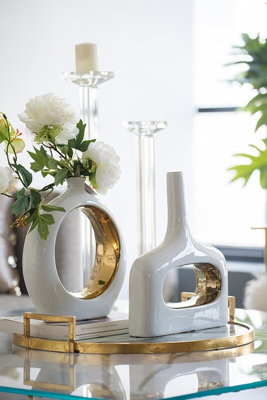 Ваза настольная узкая 34x30х8 см керамическая белая 8856 - изображение 8