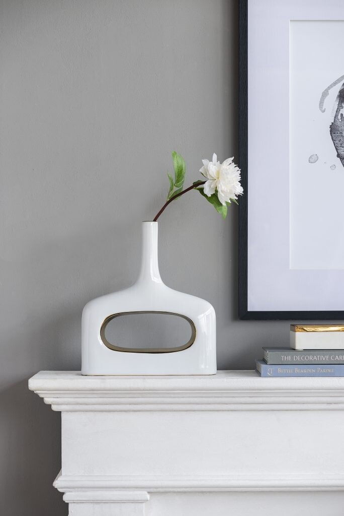 Ваза настольная узкая 34x30х8 см керамическая белая 8856 - изображение 9