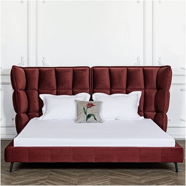 Кровать двуспальная бордовая 180х200 Husk2 - изображение 1