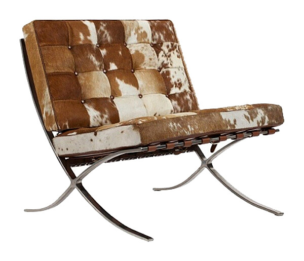 Кресло кожаное с металлическими ножками коричнево-белое Barcelona Chair - изображение 1