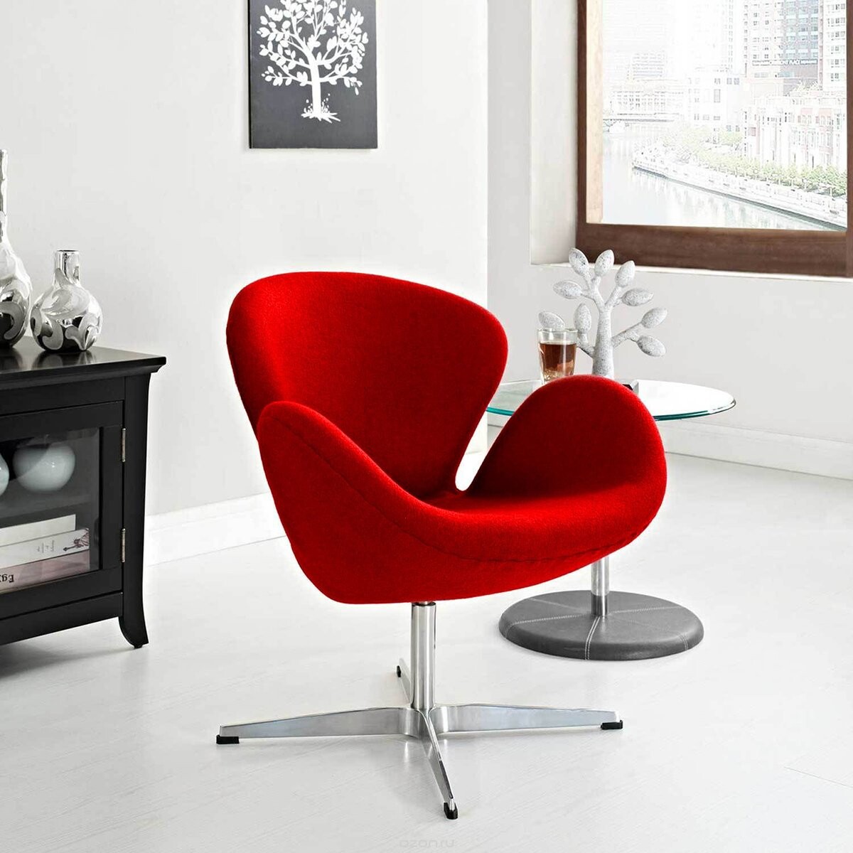 Кресло дизайнерское красное, кашемир Swan Chair - изображение 3