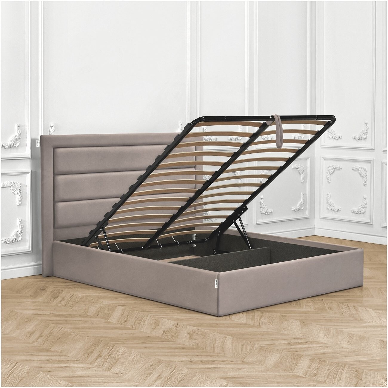 Кровать полутораспальная с подъемным механизмом и ящиком для белья 120х200 мокко Luna - изображение 3