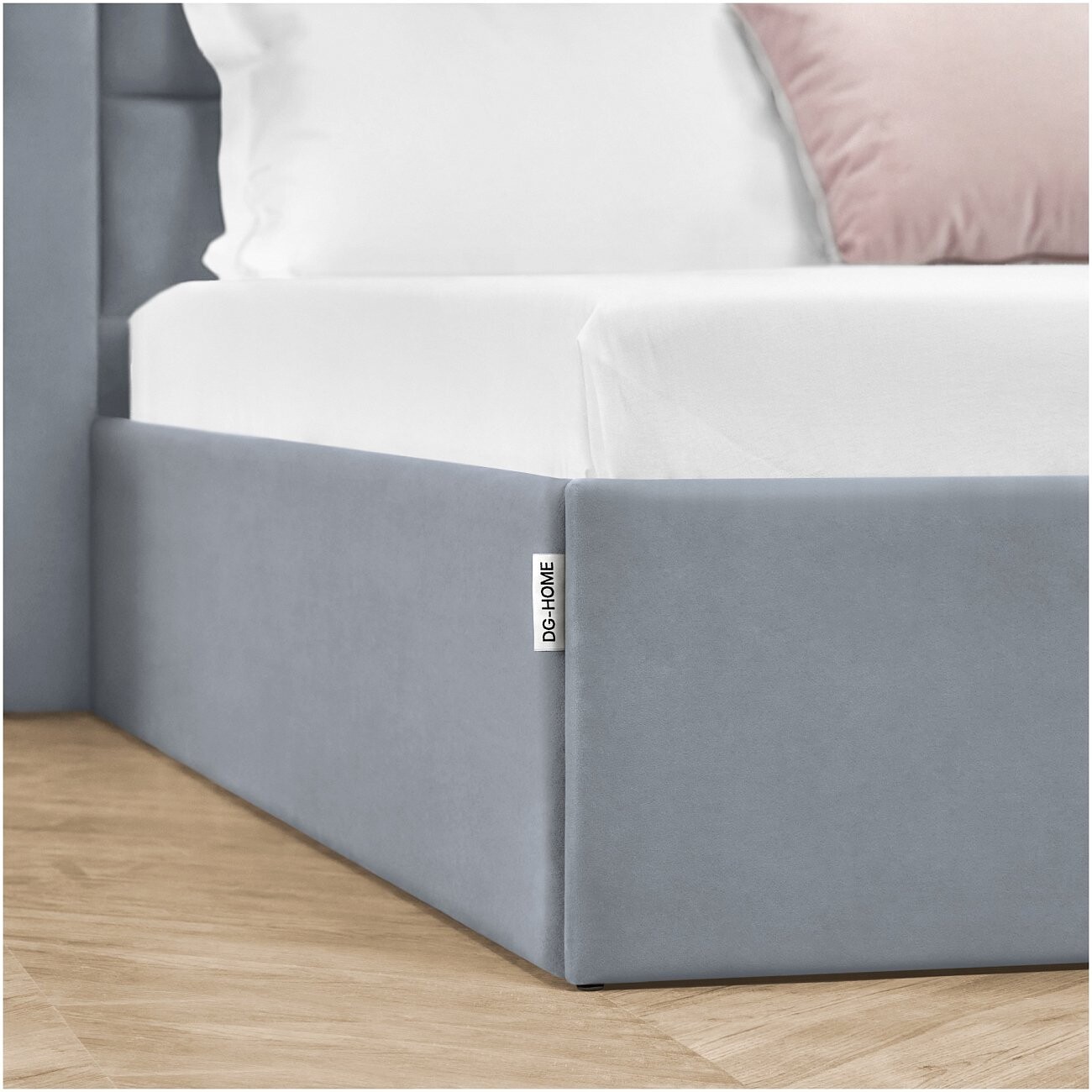 Кровать двуспальная с подъемным механизмом и ящиком для белья 180х200 серо-голубая Luna - изображение 10