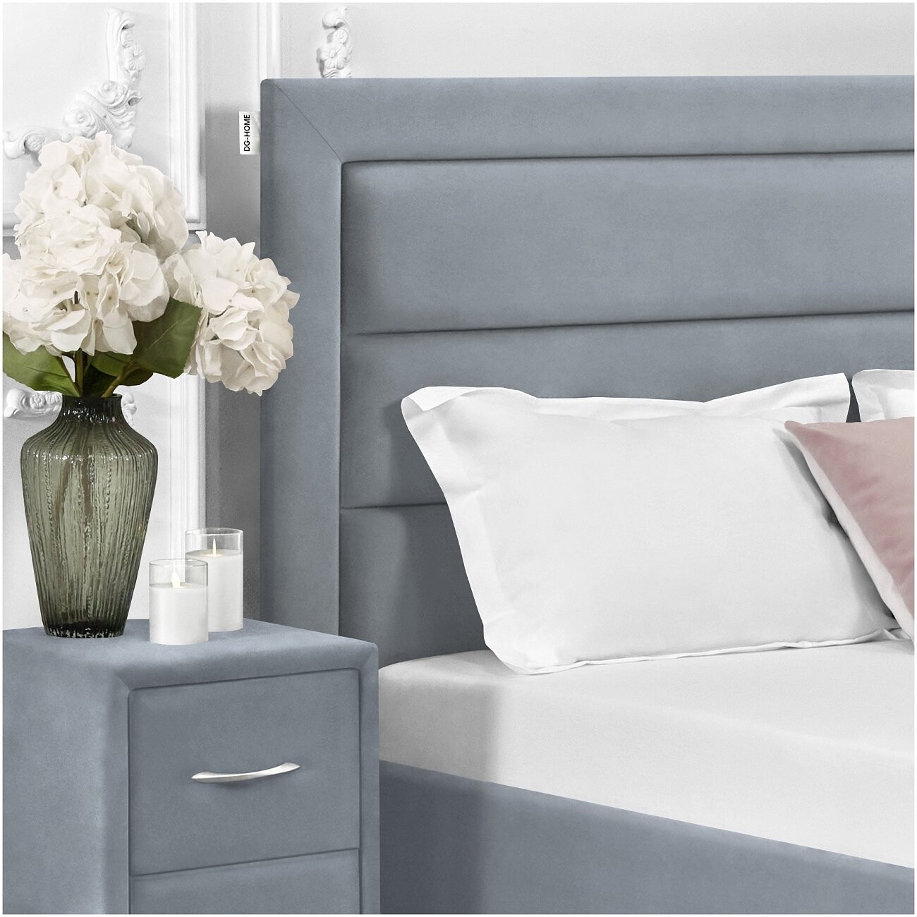 Кровать полутораспальная с подъемным механизмом и ящиком для белья 140х200 серо-голубая Luna - изображение 4