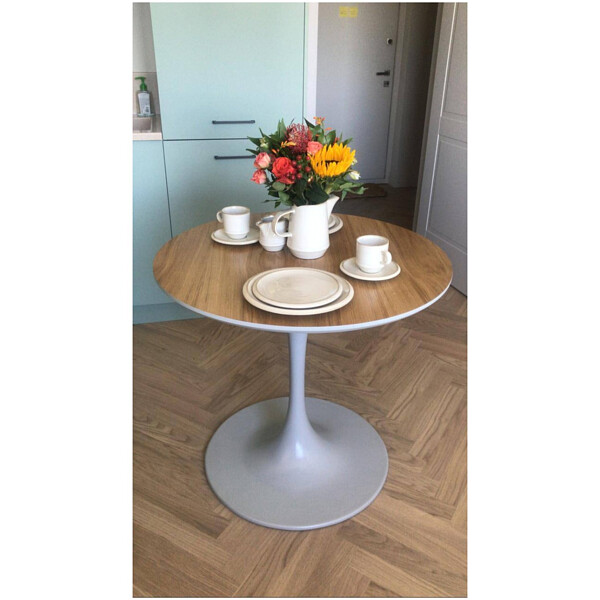 Стол обеденный круглый 80 см HPL коричневый, белый Тулип - изображение 1