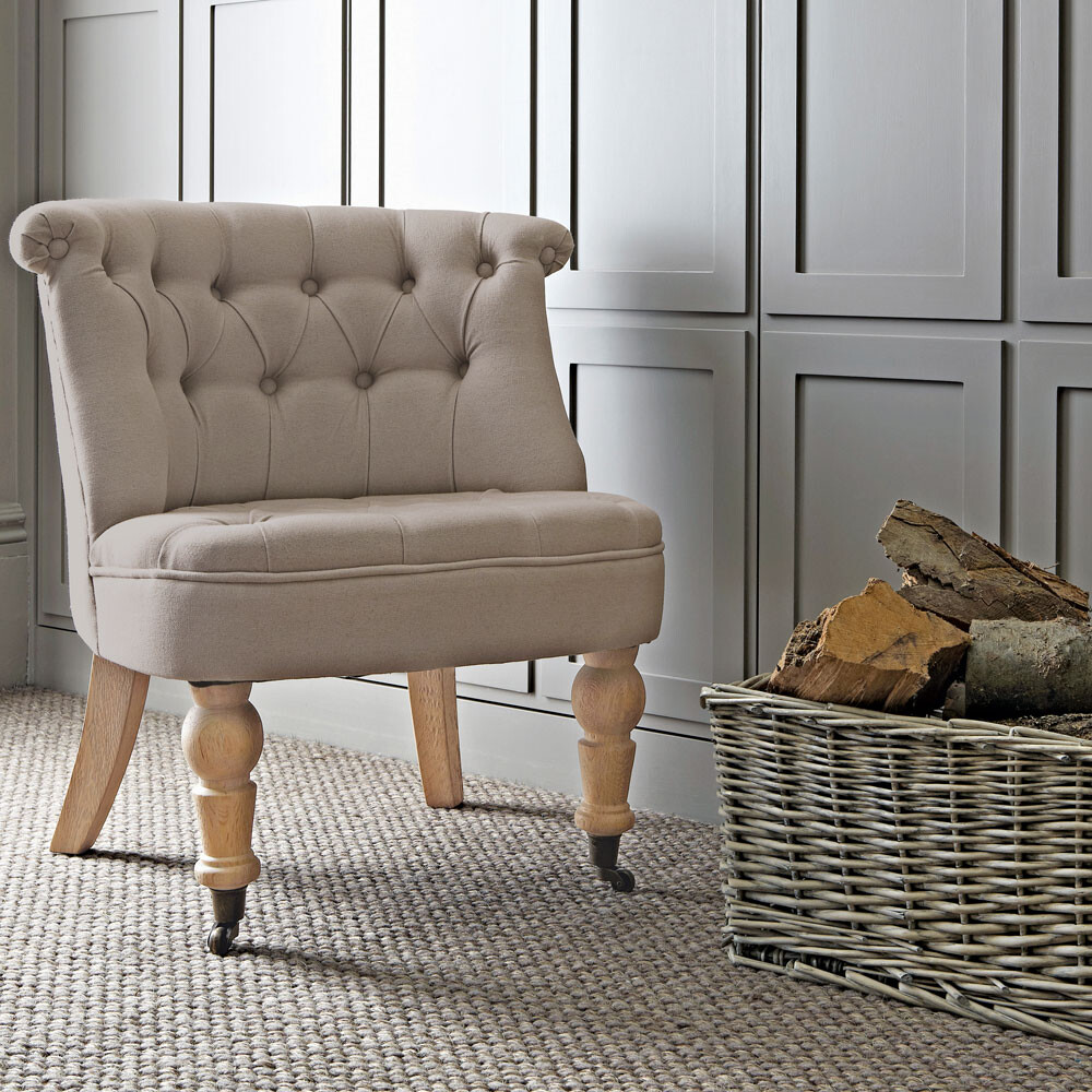 Кресло мягкое с деревянными ножками бежевое Sophie Tufted Slipper Chair - изображение 3