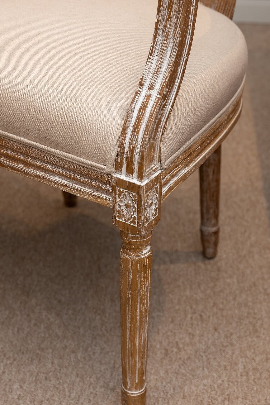 Кресло с деревянными подлокотниками кремовый лен Vintage French Round - изображение 5