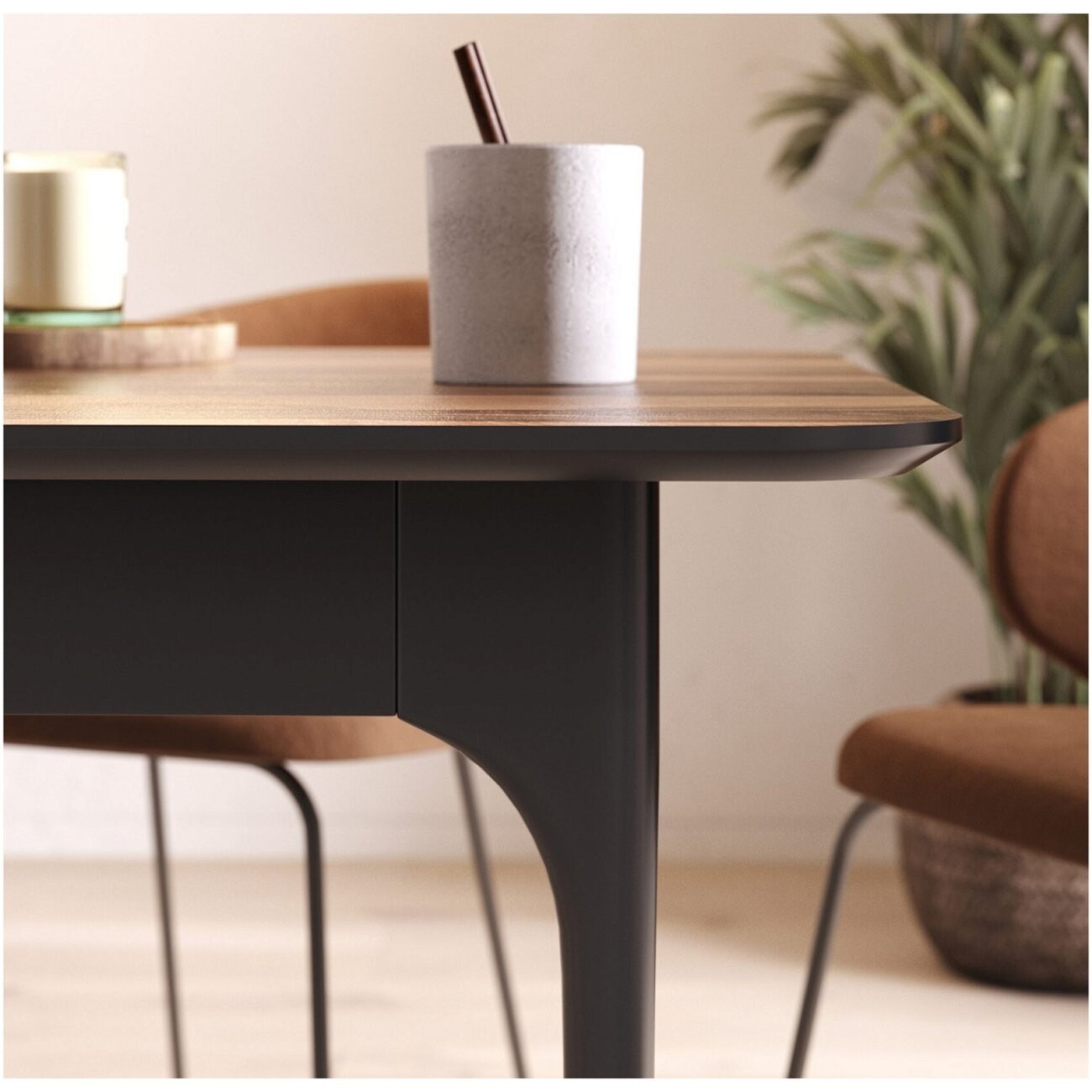 Стол-трансформер обеденный прямоугольный 160-200х80 см шпон дерева коричневый, черный Климт - изображение 6