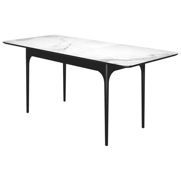 Стол-трансформер обеденный прямоугольный 120-160х80 см шпон ореха белый мрамор, черный Климт - изображение 1