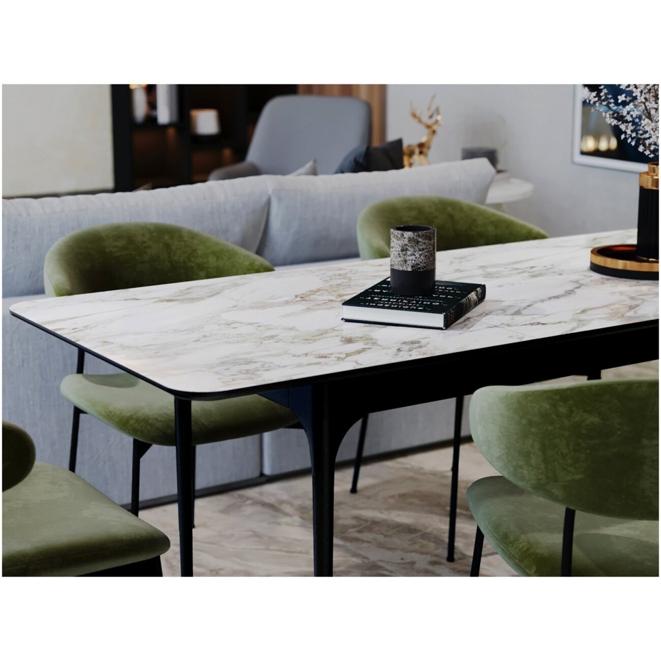 Стол-трансформер обеденный прямоугольный 120-160х80 см  керамика белый мрамор, черный Климт - изображение 4