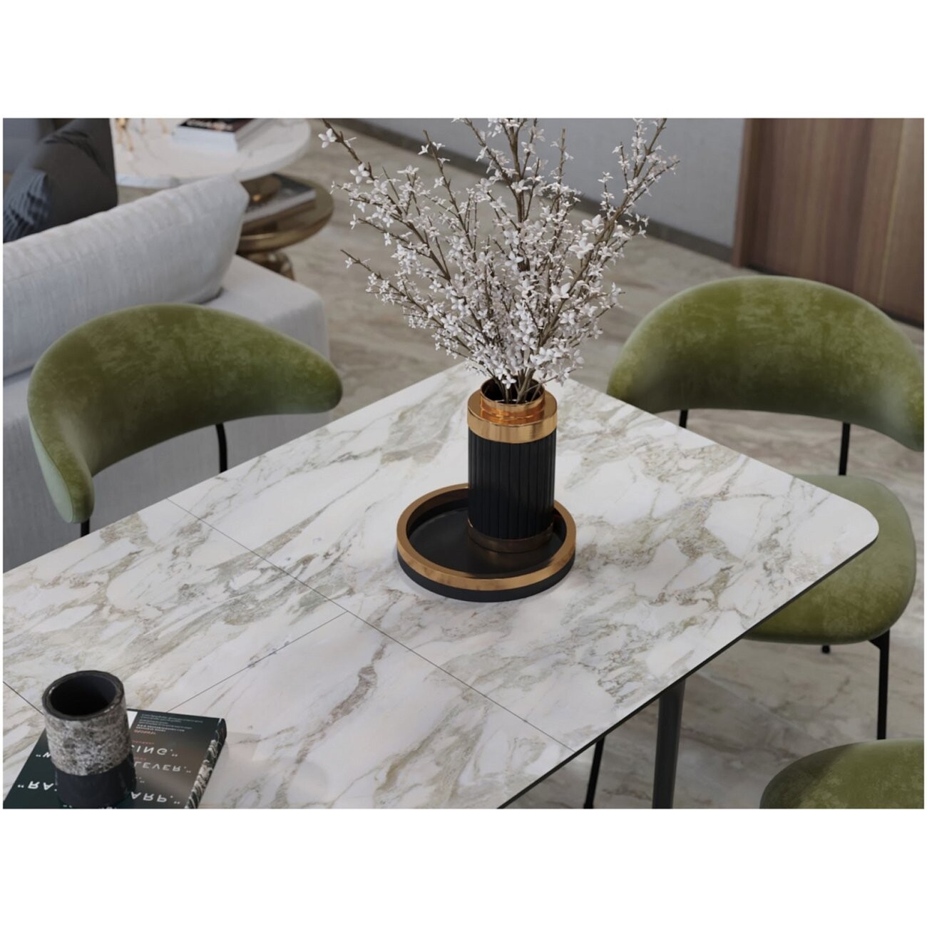 Стол-трансформер обеденный прямоугольный 160-200х80 см  HPL clean touch белый мрамор, черный Климт - изображение 5