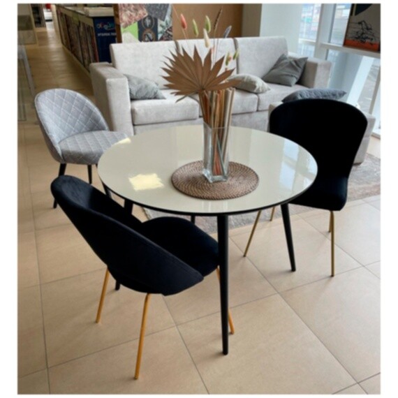 Стол обеденный круглый 80 см шпон дерева белый, черный Смит - изображение 1