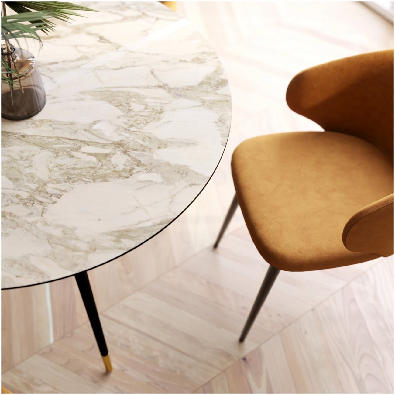 Стол обеденный круглый 100 см HPL белый мрамор, черный Смит - изображение 3