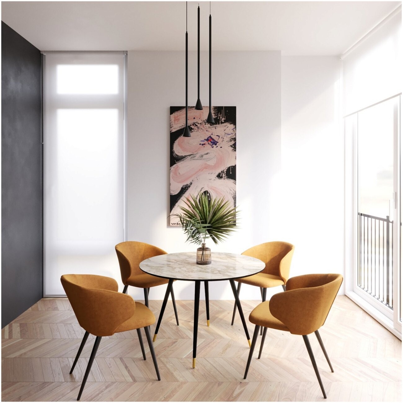 Стол обеденный круглый 120 см HPL белый мрамор, черный Смит - изображение 2