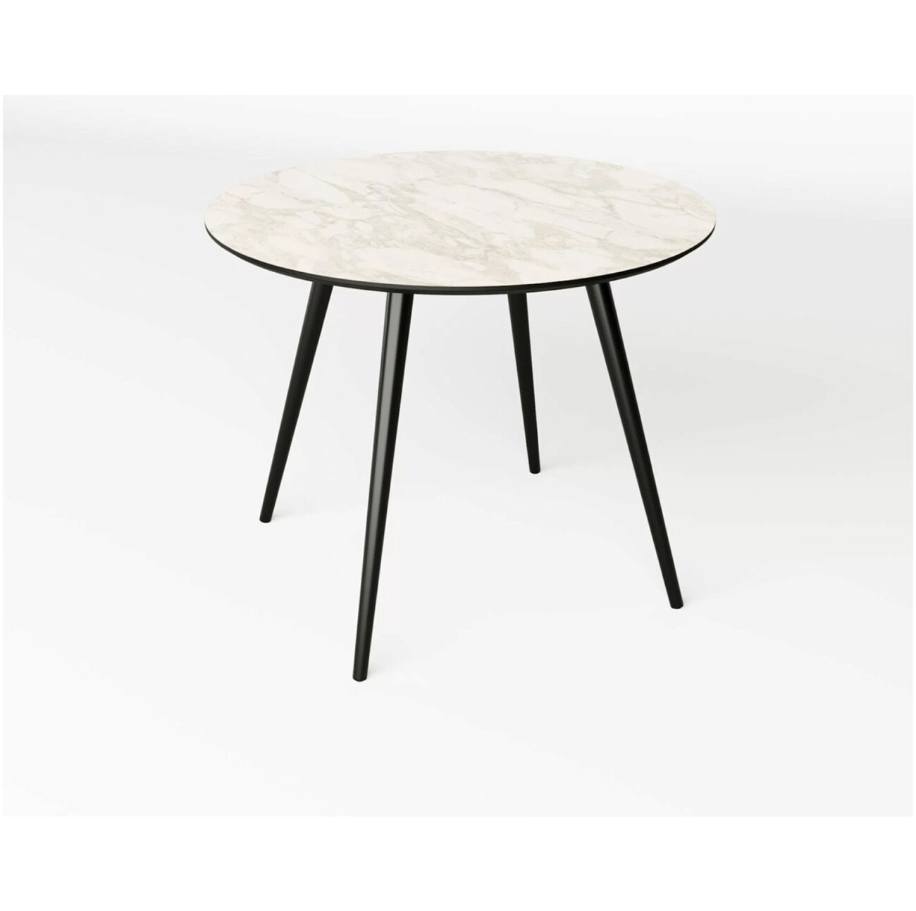 Стол обеденный круглый 130 см шпон дерева белый мрамор, черный Смит - изображение 2