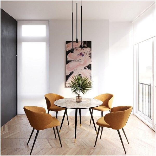 Стол обеденный круглый 120 см шпон ореха белый мрамор, черный Смит - изображение 1