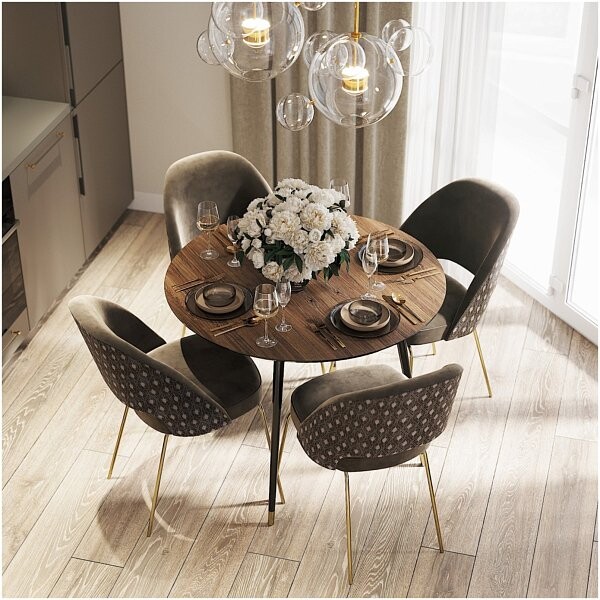 Стол обеденный круглый 130 см HPL clean touch коричневый, черный с золотом Смит - изображение 1