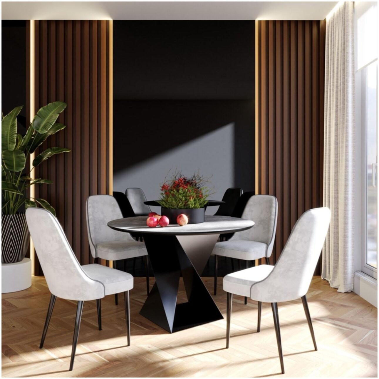 Стол обеденный круглый 100 см шпон ореха черный мрамор Стелла - изображение 3