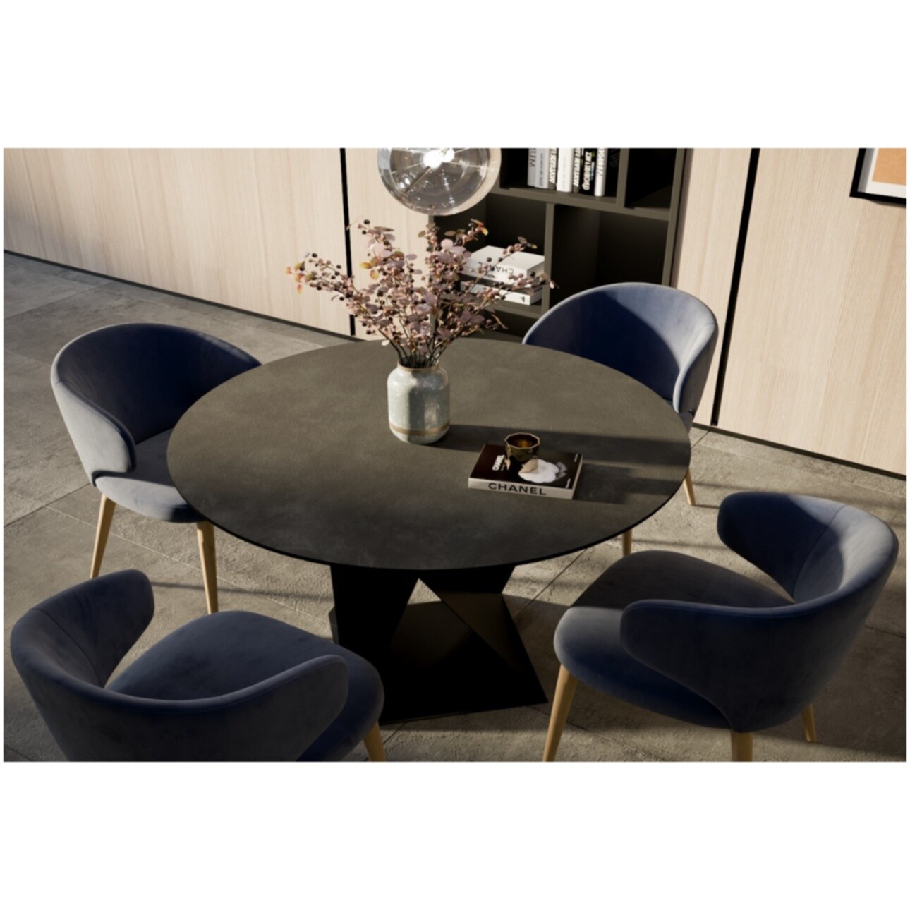 Стол обеденный круглый 100 см шпон ореха черный мрамор Стелла - изображение 4