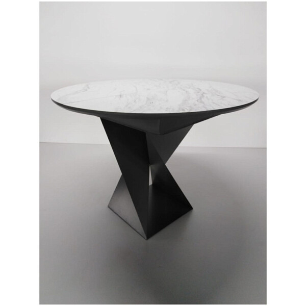 Стол обеденный круглый 120 см шпон ореха белый мрамор, черный Стелла - изображение 1
