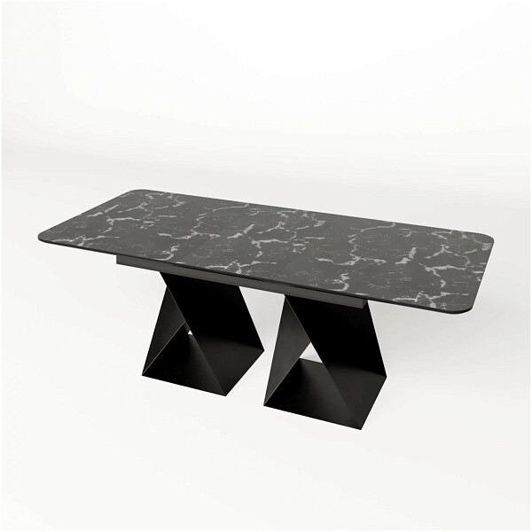 Стол-трансформер обеденный прямоугольный 200-230х90 см шпон дерева черный мрамор Стелла - изображение 1