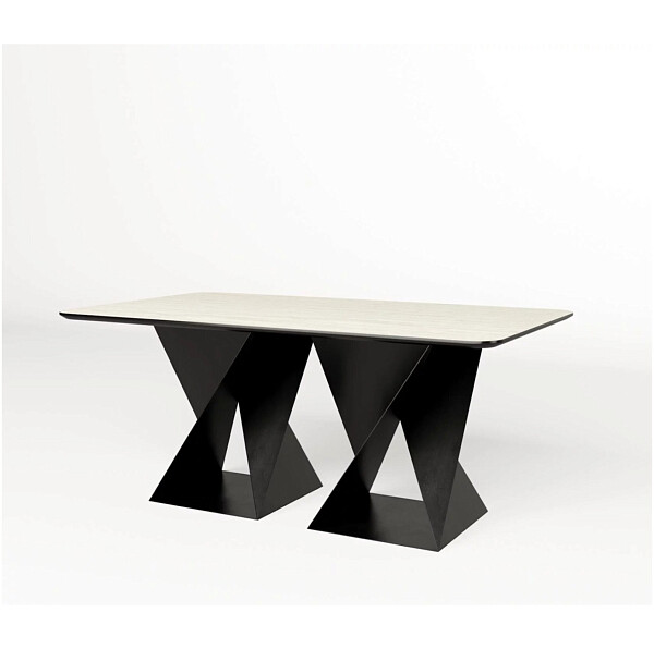 Стол-трансформер обеденный прямоугольный 200-230х90 см HPL белый мрамор, черный Стелла - изображение 1