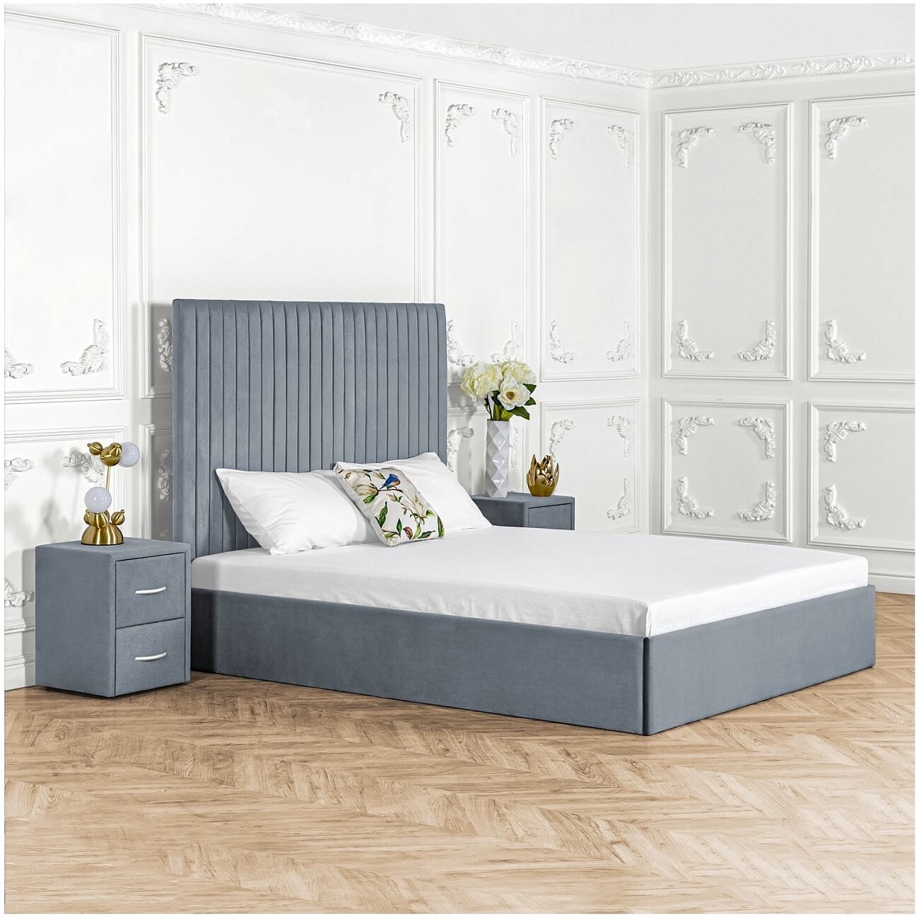 Кровать двуспальная с подъемным механизмом и ящиком для белья 160х200 серо-голубая Amore - изображение 6