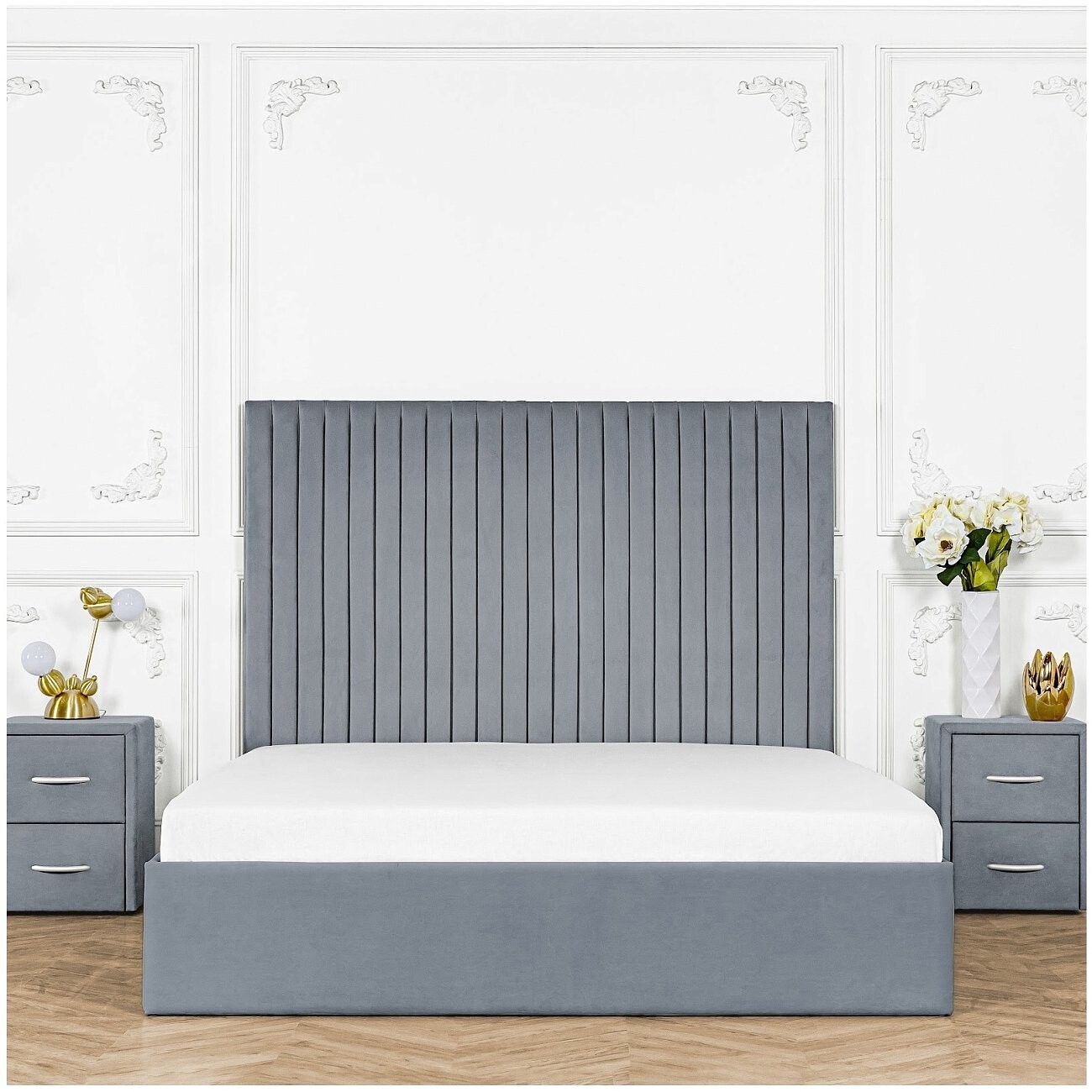 Кровать двуспальная с подъемным механизмом и ящиком для белья 160х200 серо-голубая Amore - изображение 7