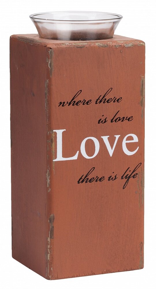Подсвечник деревянный красный "Любовь есть жизнь" Provence Orange
