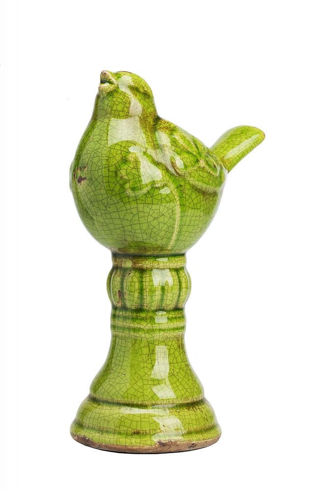 Статуэтка декоративная керамическая 26х11,5 см зеленая Olive Bird on Cone