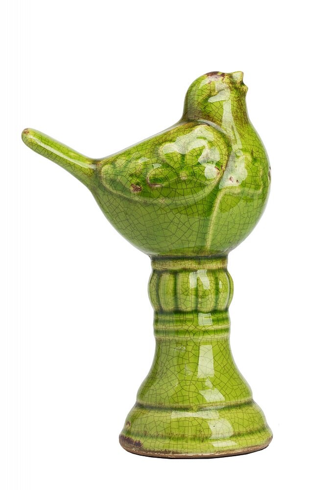 Статуэтка декоративная керамическая 26х11,5 см зеленая Olive Bird on Cone