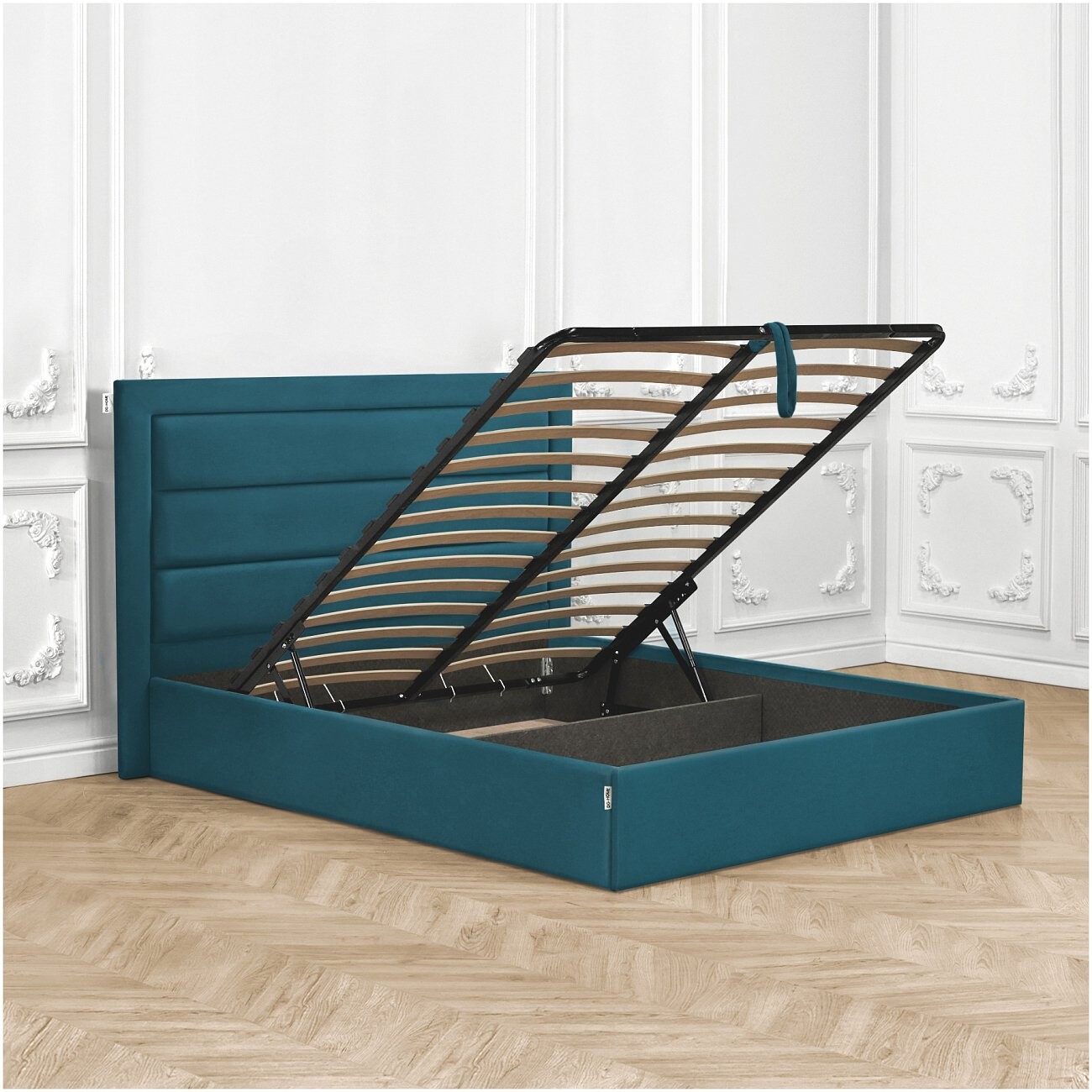 Кровать полутораспальная с подъемным механизмом и ящиком для белья 120х200 изумрудная Luna - изображение 3