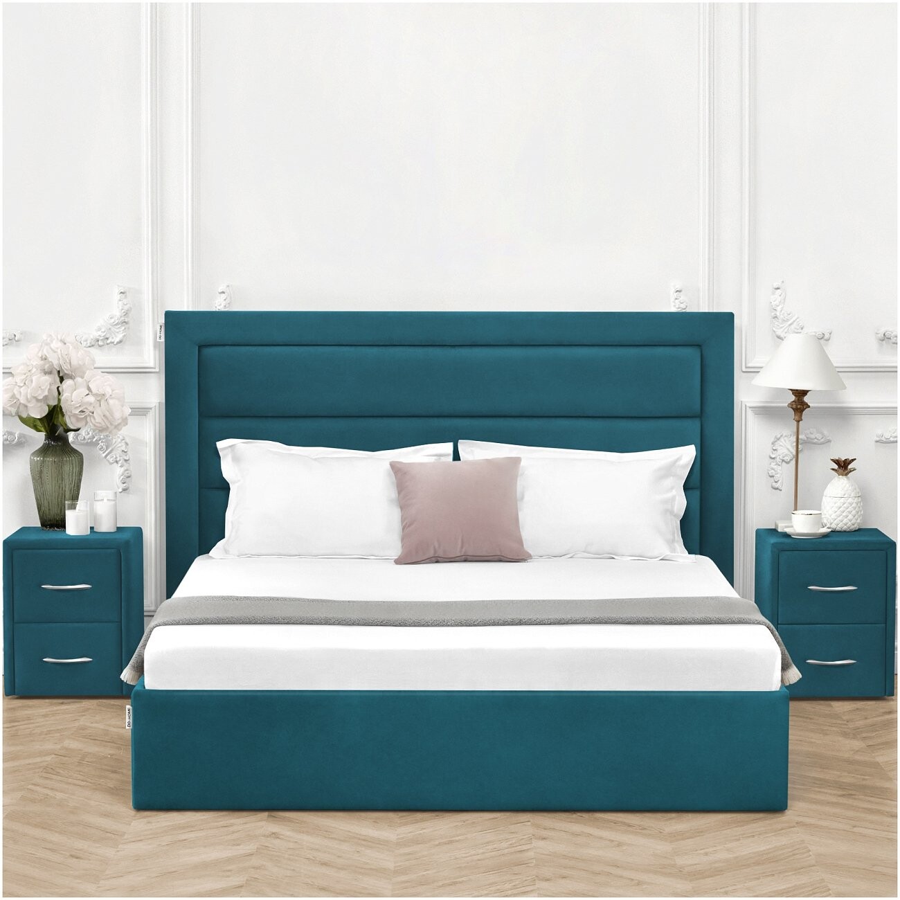 Кровать двуспальная с подъемным механизмом и ящиком для белья 180х200 изумрудная Luna - изображение 5