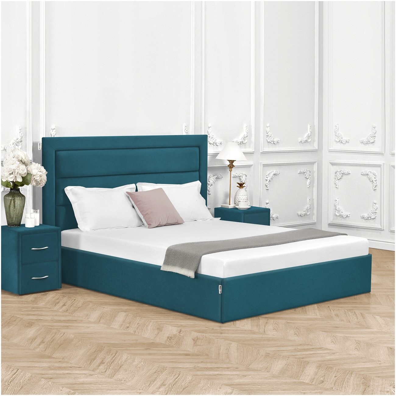 Кровать двуспальная с подъемным механизмом и ящиком для белья 180х200 изумрудная Luna - изображение 6