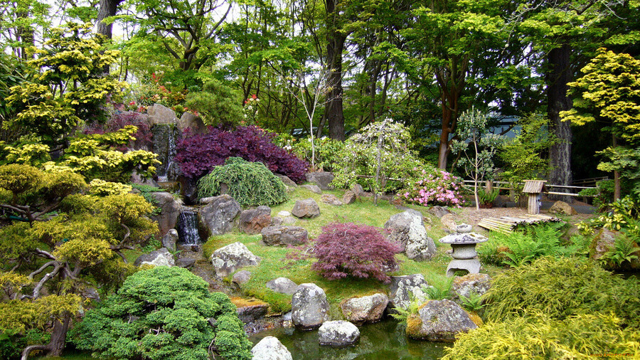 Японский чайный сад и дом для чайной церемонии