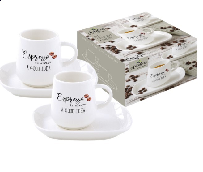 Кофейный набор фарфоровый белый, на 2 персоны, 4 предмета 100 мл Kitchen Elements