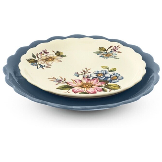 Тарелки керамические 2 шт белая, синяя Petali di Primavera