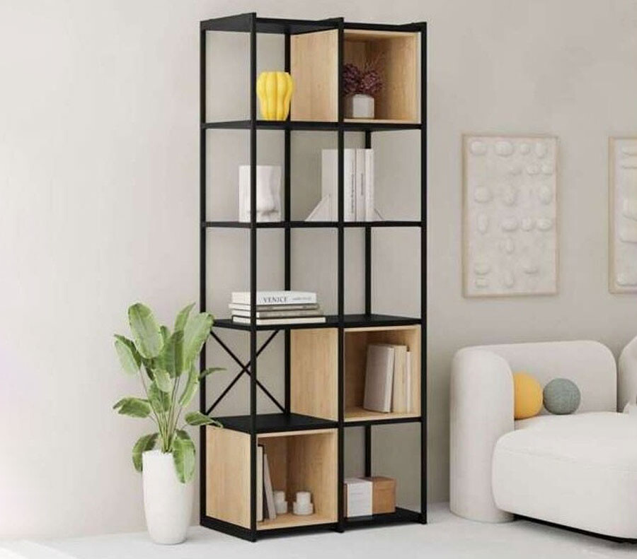 Стеллаж открытый 71 см дуб, черный Vale Midi Bookcase