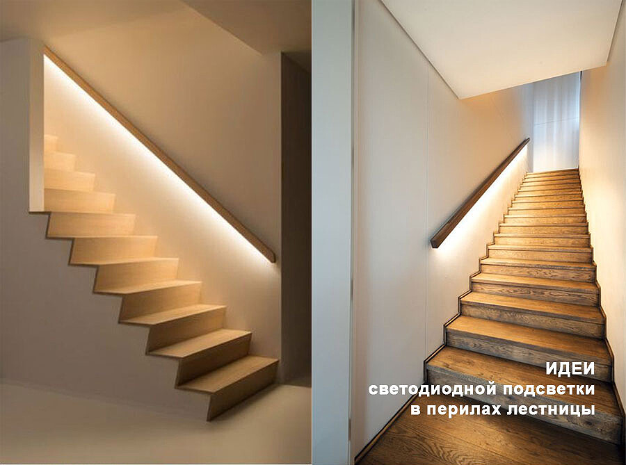 Подсветка лестницы на ступенях (77 фото)