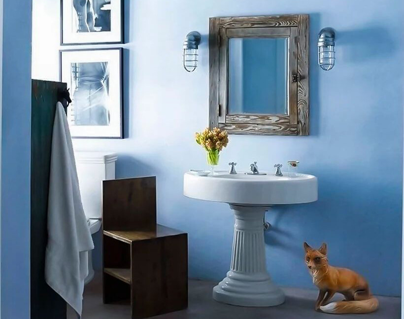 Голубая плитка в ванную (59 фото)