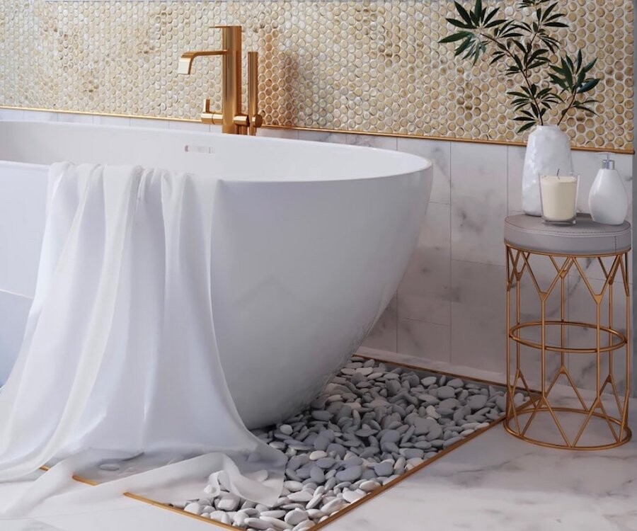 Дизайн ванной комнаты под мрамор: плитка, керамогранит, аксессуары
