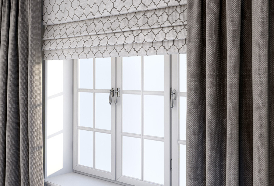 Белое окно с комбинированными шторами